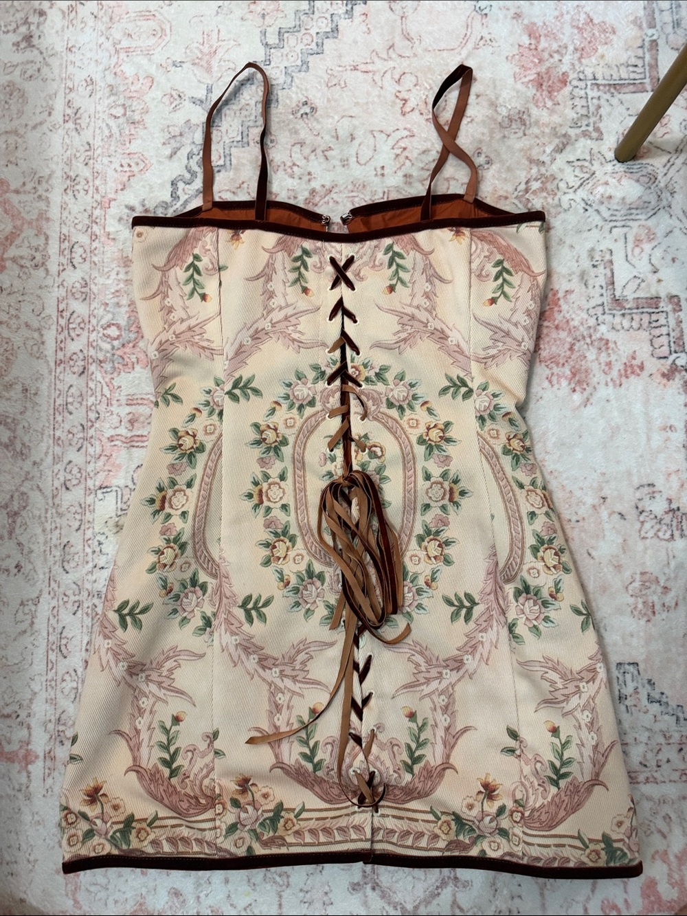 With Jean Floral Baroque Corset Dress with Brown Trim - Picture 2 of 2
